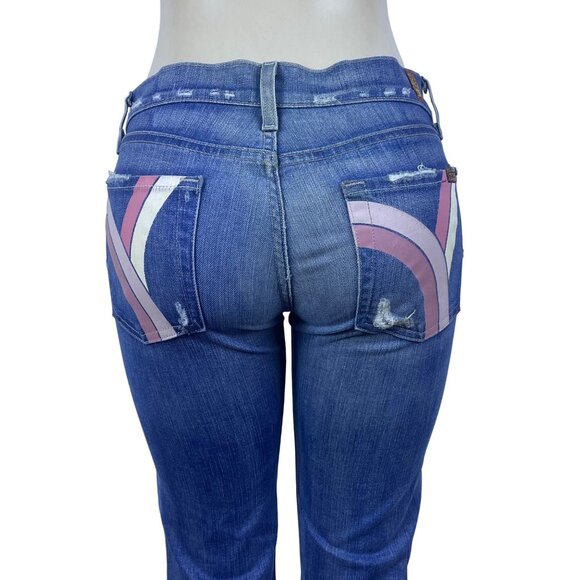 7 For All Mankind Womens Blue Cotton/Elastane Bootcut Jeans Distressed Size 28 - Picture 6 of 10